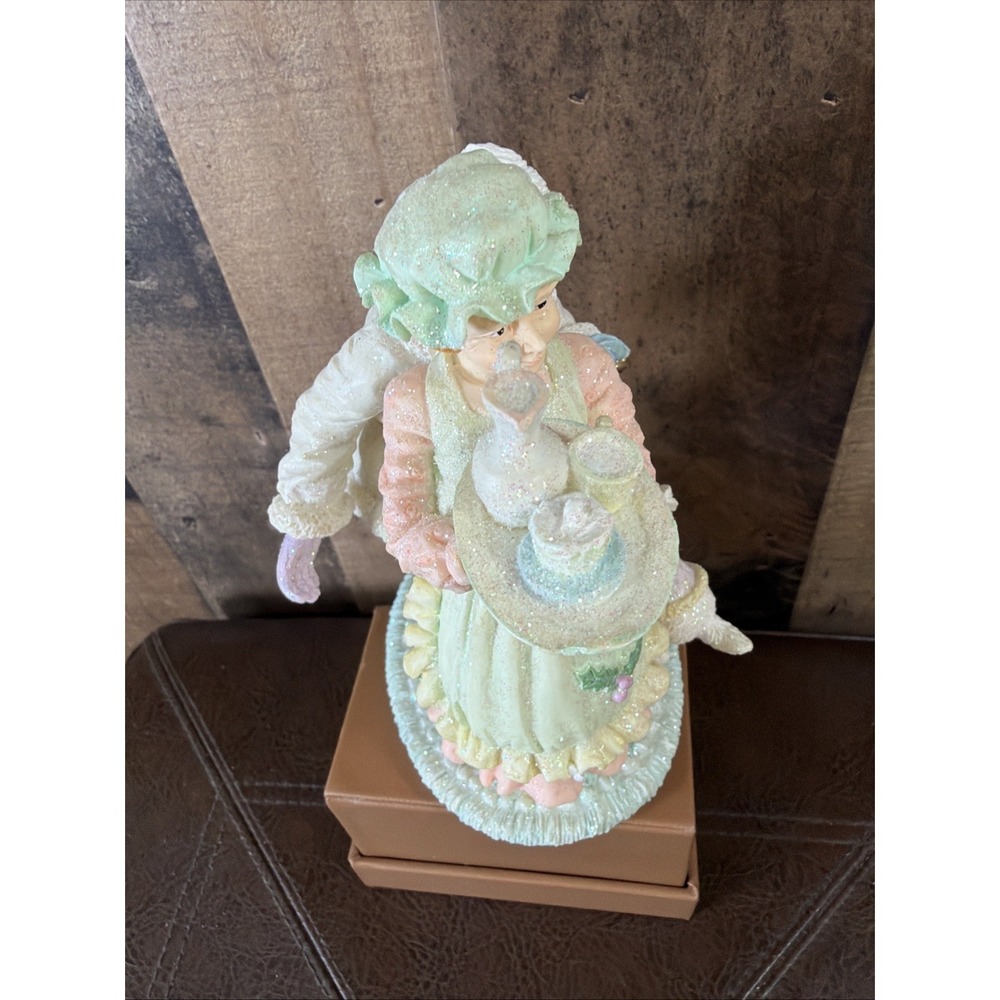 VTG 1990s Sears Pastel Santa Claus Figurine Mrs Claus Dog Resin Glitter W/‎ Box - Picture 12 of 16